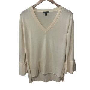 J. Crew Sweater Cream Merino Wool Bell Tie Sleeve Hi Lo Thin Knit Feminine S